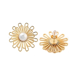 304ステンレススチールABSパールスタッドピアス  花  ゴールドカラー  26x26mm&nbsp;EJEW-S226-08G