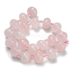 天然石ローズクォーツビーズ連売り  ロンデル  多面カット  ガラスビーズ  18x13mm  穴：1.4mm  約20個/連  14.25インチ（36.2cm）&nbsp;G-L642-I03-18x13mm