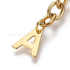 304ステンレススチールチェーンエクステンダー  アズキチェーンとレターチャーム付き  ゴールドカラー  文字.a  文字a：11x10x0.7mm  67.5mm  リンク：8x6x1.3mm&nbsp;STAS-K206-09G-A
