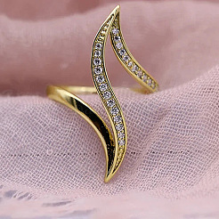 Brass Micro Pave Clear Cubic Zirconia Finger Rings&nbsp;FS-WG577CE-01