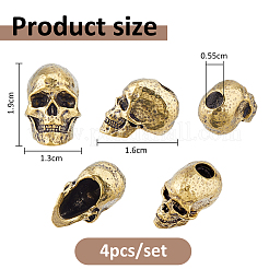 真鍮製ヨーロピアンビーズ4個  スカル  大穴ビーズ  アンティーク黄金  19x13x16mm  穴：5.5mm&nbsp;KK-FH0008-40AG