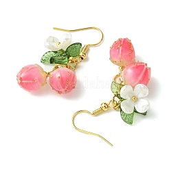 Handmade Flower Epoxy Resin & ABS Plastic Imitation Pearl Dangle Earrings&nbsp;EJEW-TA00470