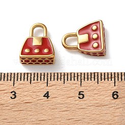 304ステンレススチールエナメルチャーム  14KGP本金メッキ  ハンドバッグチャー  レッド  13x10.5x4.5mm  穴：3x3.5mm&nbsp;STAS-L022-549G-02
