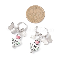 Flower with Butterfly 304 Stainless Steel Hoop Earrings&nbsp;EJEW-JE06749-01