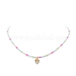 Alloy Cubic Zirconia Heart Pendant Necklace with Glass Seed Beaded Chains for Women&nbsp;NJEW-JN04291