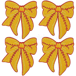 ポリエステル刺繍糸 アイロン/縫い付けパッチ  布のアップリケ  野球の蝶結び  ゴールド  75x78x1.5mm&nbsp;PATC-WH20017-22B-02