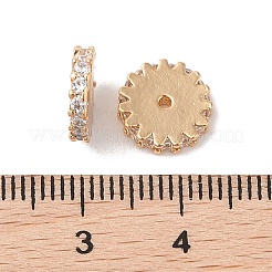 真鍮マイクロペーブクリアキュービックジルコニアビーズ  ニッケルフリー  フラットラウンド  ゴールドカラー  9.5x2mm  穴：1mm&nbsp;KK-B100-054A-G