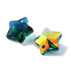 ガラスチャーム  多面カットスター  濃い緑  13x13.5x7mm  穴：1.2mm&nbsp;GGLA-Z002-01D