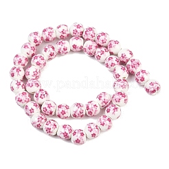 手作り花柄陶器セラミックビーズ連売り  ラウンド  パールピンク  8mm  穴：2mm  約42個/連  12.99インチ（33cm）&nbsp;PORC-M005-8mm-03