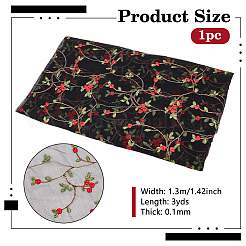花柄のポリエステルレース生地  服装アクセサリー  ブラック  1300x0.1mm。3ヤード/個&nbsp;DIY-WH0888-492D