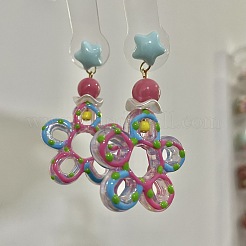 女性用アクリル製スタッドピアス  スター付き花  カラフル  60mm&nbsp;WG65A30-01