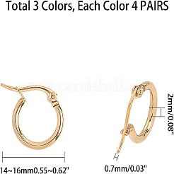 304ステンレススチールフープピアス  ミックスカラー  14~16x2mm  ピン：0.7x1mm  12のペア/箱&nbsp;EJEW-UN0001-04
