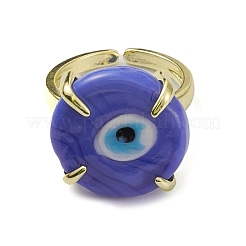 Lampwork Evil Eye Open Cuff Ring&nbsp;RJEW-M147-01LG-01