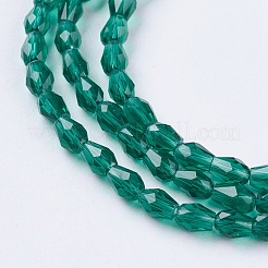 カット加工ガラスビーズ連売り  ティアドロップ  ティール  5x3mm  穴：0.5mm  約85~95個/連  16.5~18.7インチ（42~47.5cm）&nbsp;GLAA-A036-F24