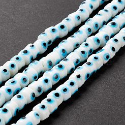 手作りナザールボンジュウランプワークビーズ連売り  コラム  ホワイト  7~8x5mm  穴：1.4mm  約40個/連  8.27~8.66インチ（21~22cm）&nbsp;LAMP-F024-01A-03