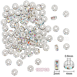 100Pcs Brass Grade A Rhinestone Flat Round Spacer Beads&nbsp;RB-UN0001-09