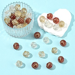 60個メッキアクリルビーズ  ライン入り  ランタン  レッド  14x13.5mm  穴：1.6mm&nbsp;OACR-YW0003-92
