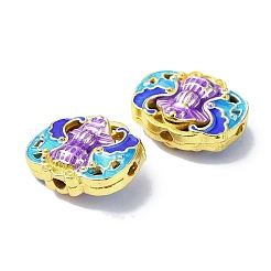 メッキ真鍮エナメルビーズラック  長持ちメッキ  鉛フリー＆カドミウムフリー  花の付いた円柱/楕円形  18KGP本金メッキ  ミックスカラー  13.5~16.5x12~17x7~13mm  穴：1.4~2.2mm&nbsp;KK-M282-02G