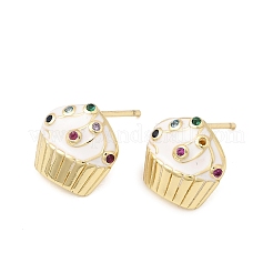 Brass Micro Pave Cubic Zirconia Enamel Stud Earrings&nbsp;EJEW-G471-16G