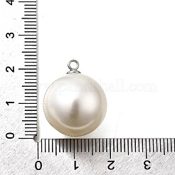ABSプラスチックパール調ペンダント  丸いチャーム  プラチナ合金ループ付き  フローラルホワイト  21.5x17.5mm  穴：1.8mm&nbsp;FIND-H052-01J-01P