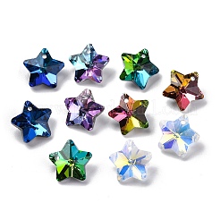 100個10色ガラスペンダント  プラスチック製の箱付き  スター  13x13x7mm  穴：1.2mm  10個/カラー&nbsp;AJEW-H154-08B