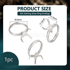 1Pc Adjustable Rhodium Plated 925 Sterling Silver Ring Findings&nbsp;STER-BC0002-38P