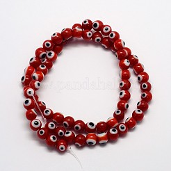 手作りナザールボンジュウランプワークラウンドビーズ連売り  暗赤色  8mm  穴：1mm  約49個/連&nbsp;LAMP-L055-8mm-10