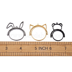アロイオープンバックベゼルペンダント（回転可能）  diyエポキシ樹脂用  プレスジュエリー  クマ＆キャット＆ウサギの形  ミックスカラー  21個/箱&nbsp;PALLOY-TA0001-01