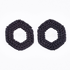 アクリルパーツ  模造ラタン編み風  六角  ブラック  47.5x40.5x4mm  穴：1.5mm&nbsp;OACR-T010-01E
