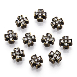 合金クリスタルラインストーンビーズ  クロス  アンティークブロンズ  8x8x5mm  穴：1.5mm&nbsp;ALRI-T004-09AB