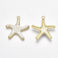 スプレープリント合金ペンダント  ヒトデ/海星  ライトゴールド  ホワイト  29x27x3mm  穴：2mm&nbsp;X-PALLOY-T065-24D
