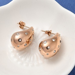 304ステンレススチールティアドロップスタッドピアス  ラインストーン付き  ローズゴールド  22x14.5mm&nbsp;EJEW-B108-05RG-A