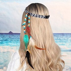 1ピースボヘミアンフェザーヘッドバンドヘアエクステンションヘッドピース  祭りのヘッドドレス、ヘッドバンド、羽根のヘアアクセサリー  ブラック  380mm&nbsp;AJEW-DJ0001-51B