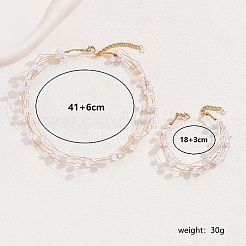 女性用真鍮&イミテーションパールビーズジュエリーセット  マルチ連 ブレスレット & ネックレス  18KGP本金メッキ  16-1/8インチ（41cm）＆7-1/8インチ（18cm）&nbsp;DQ9504-1