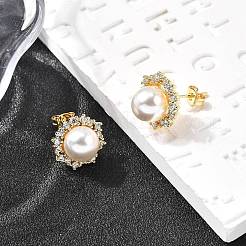 Round Brass Micro Pave Clear Cubic Zirconia Stud Earrings&nbsp;EJEW-C154-07G