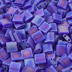 MIYUKIティラビーズ  日本製シードビーズ  2穴  （tl151fr）マット透明コバルトab  5x5x1.9mm  穴：0.8mm  約5900個/500g&nbsp;SEED-MY05-TL151FR