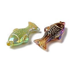 不透明なメッキアクリルビーズ  ゴールドライン入り  魚  ミックスカラー  18x34x8mm  穴：2.8mm&nbsp;MACR-D025-12