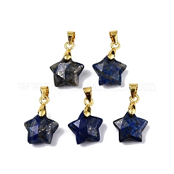 天然なラピスラズリチャーム  ゴールデンメッキ真鍮パーツ  多面カットスター  星：12x12.5x5.5mm  穴：3.5x4mm&nbsp;G-N326-142-02