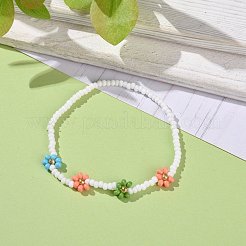 Handmade Daisy Flower Baking Paint & Dyed Glass Seed Beaded Stretch Bracelets&nbsp;BJEW-JB07668-02