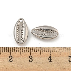 変色しない304ステンレススチールチャーム  カウリーシェルシェイプチャーム  ステンレス鋼色  14x7.5x3mm  穴：1mm&nbsp;STAS-I307-516P