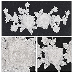ポリエステル刺繍布縫い付けパッチ4個  花  ホワイト  280x135x3.5mm&nbsp;DIY-GF0013-18