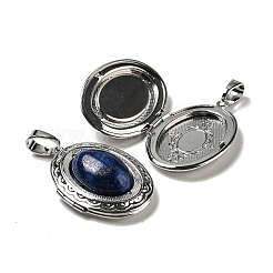天然ラピスラズリのロケットペンダント  プラチナメッキ合金オーバルチャーム  33.5x23.5x9~10mm  穴：8x4mm&nbsp;G-C104-04C-P
