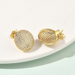 Flat Round Brass Micro Pave Clear Cubic Zirconia Stud Earrings&nbsp;EJEW-P336-04G