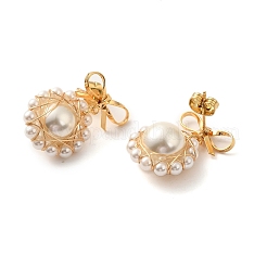 Shell Pearl with Brass Dangle Stud Earrings for Women&nbsp;EJEW-TA00574