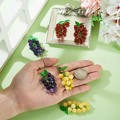 6Pcs 3 Styles Natural Amethyst & Carnelian & Yellow Jade & Glass Seed Beaded Grape Pendants&nbsp;PALLOY-TA00332