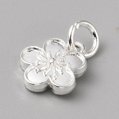 真鍮製チャーム  丸カン付き  銀  花  12x10x3mm  穴：4mm&nbsp;LS-FIND-WH0159-63S-14-1