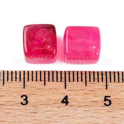 アクリルビーズ  イミテーション翡翠  キューブ  濃いピンク  9x8x8mm  穴：2mm  833個/ 500g&nbsp;OACR-H120-01D-1