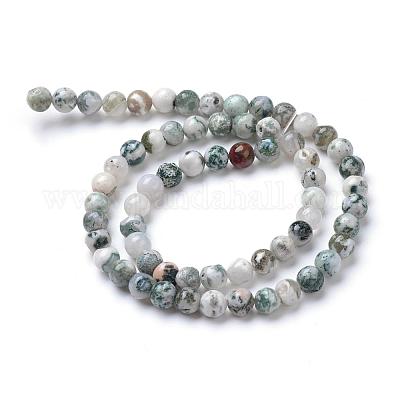 天然樹木瑪瑙ツリーアゲートビーズ連売り  ラウンド  4mm  穴：0.5mm  約106個/連  15.7インチ&nbsp;G-R411-25-4mm-1