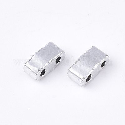 電気メッキ不透明ガラスシードビーズ  2穴  長方形  銀メッキ  4.5~5.5x2x2~2.5mm  穴：0.5~0.8mm&nbsp;SEED-S023-20B-03-1