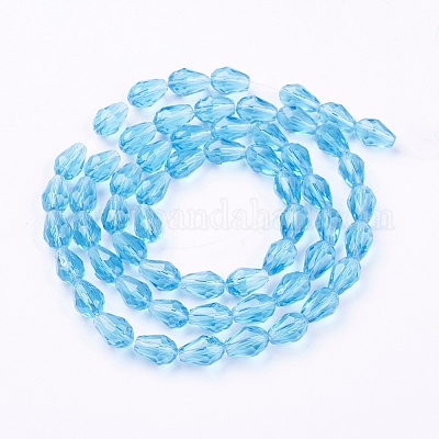 ガラスビーズ連売り  多面カット  ドロップ  ディープスカイブルー  11x8mm  穴：1mm  約57~59個/連  26.38~26.77インチ&nbsp;GLAA-R024-11x8mm-7-1